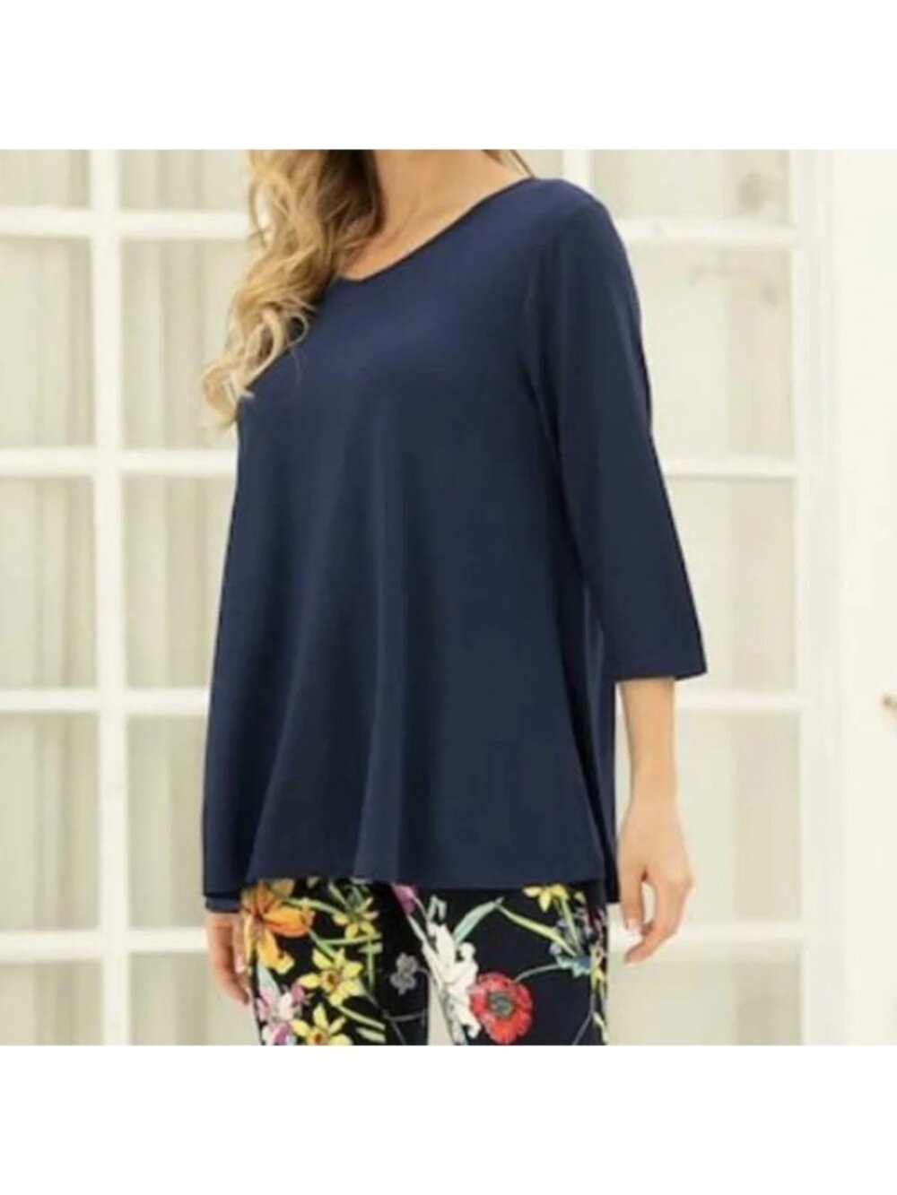 NEW Orange Fashion Village Navy Blue Relaxed Bamboo Top - S/M